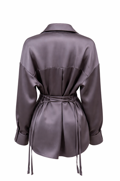 Natural Satin Shirt Silk Gray