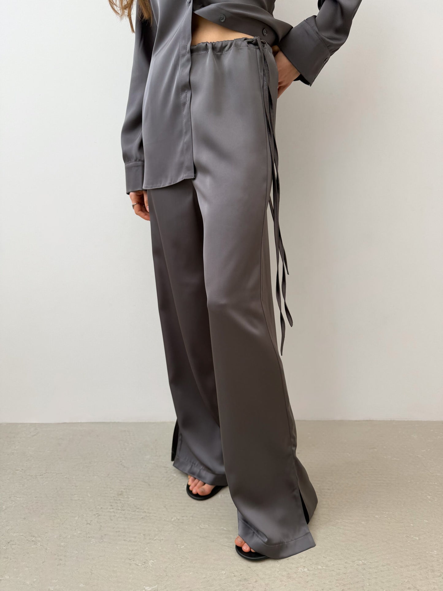 Natural Satin Pants Silk Gray