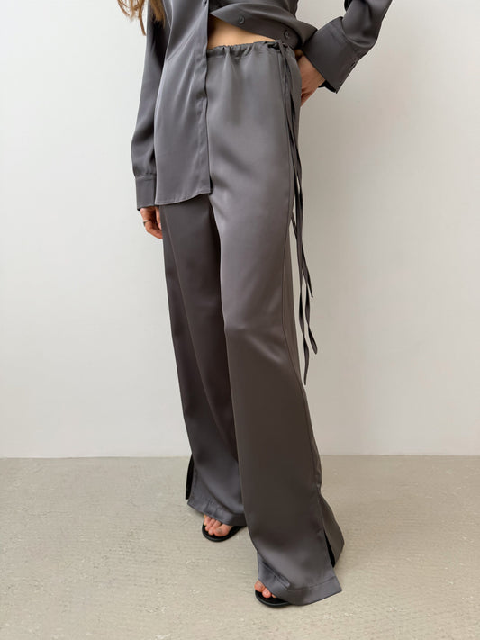 Natural Satin Pants Silk Gray
