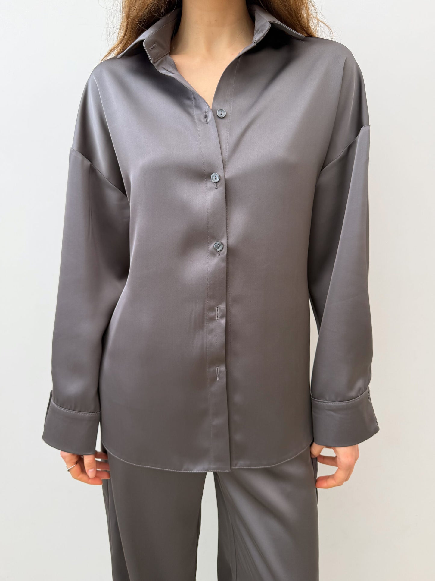 Natural Satin Shirt Silk Gray