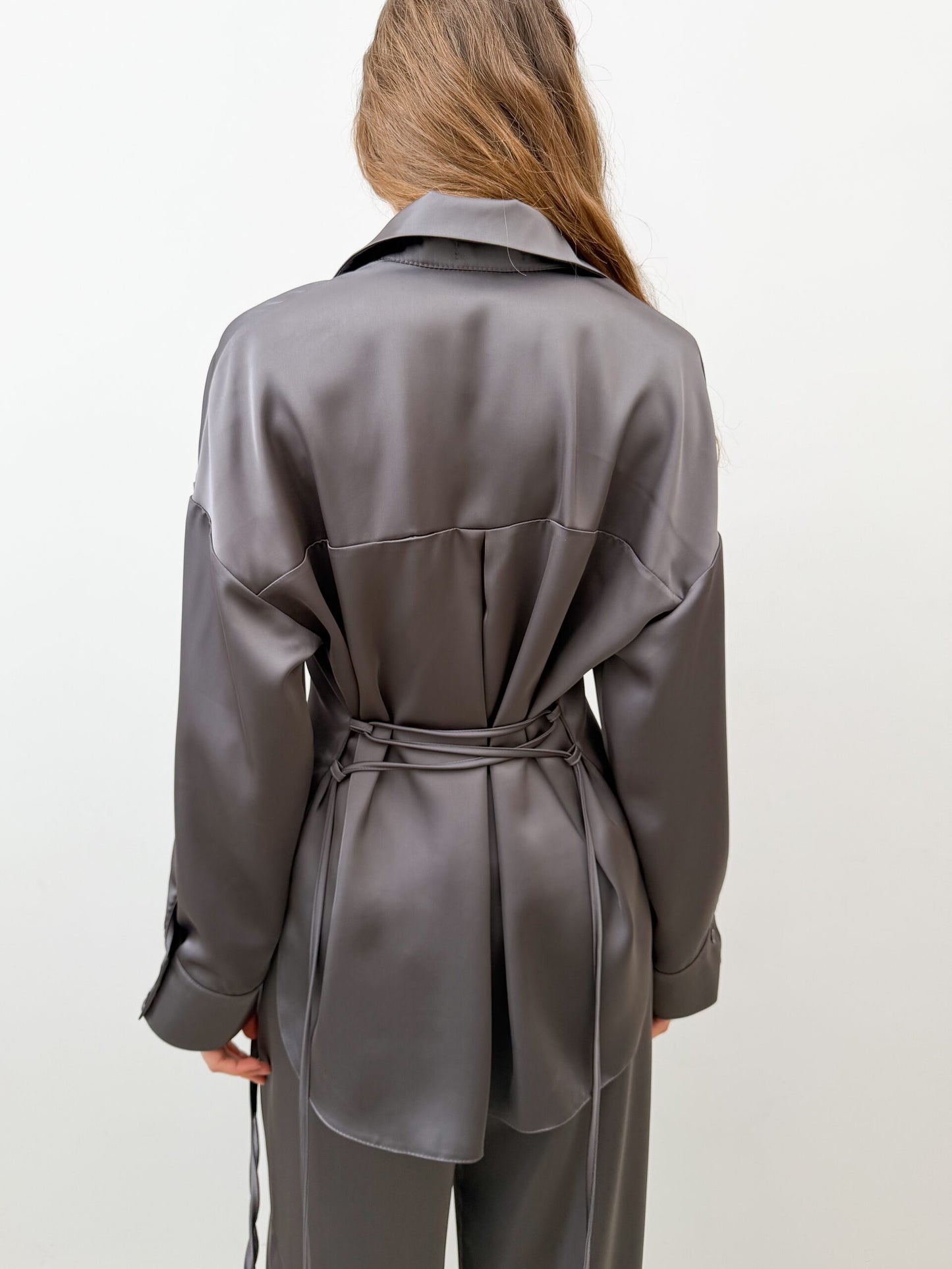 Natural Satin Shirt Silk Gray