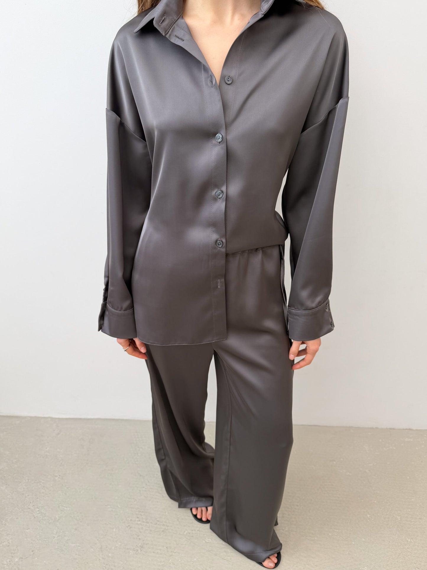 Natural Satin Pants Silk Gray