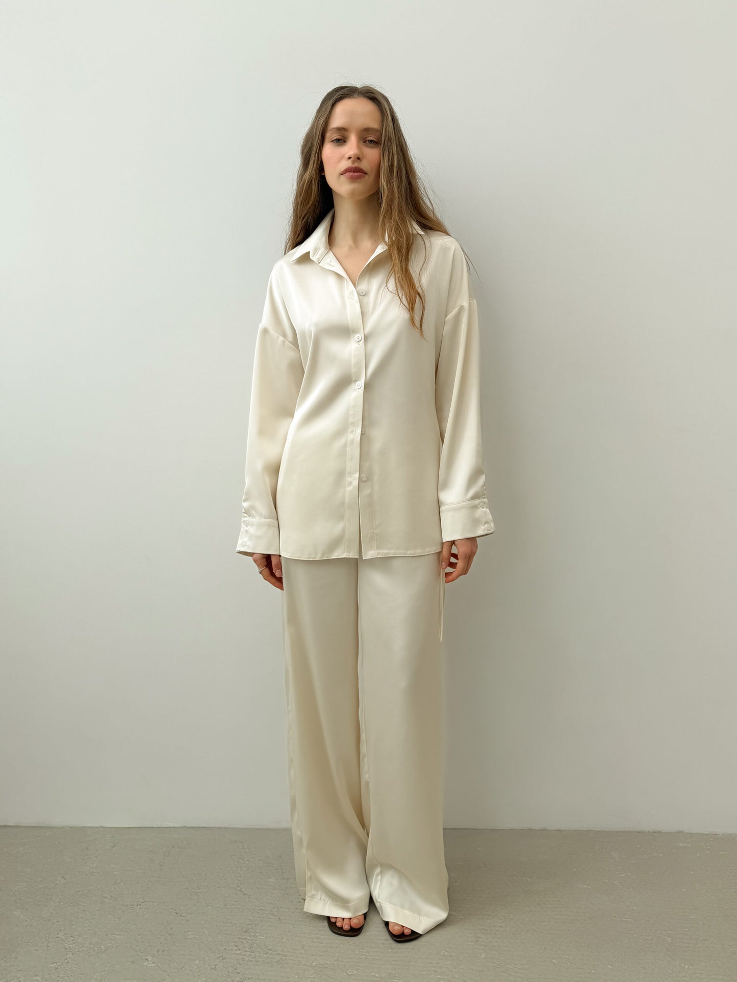 Natural Satin Shirt Silk Vanilla