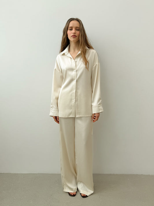 Natural Satin Shirt Silk Vanilla