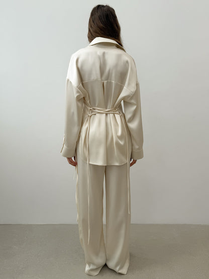 Natural Satin Shirt Silk Vanilla