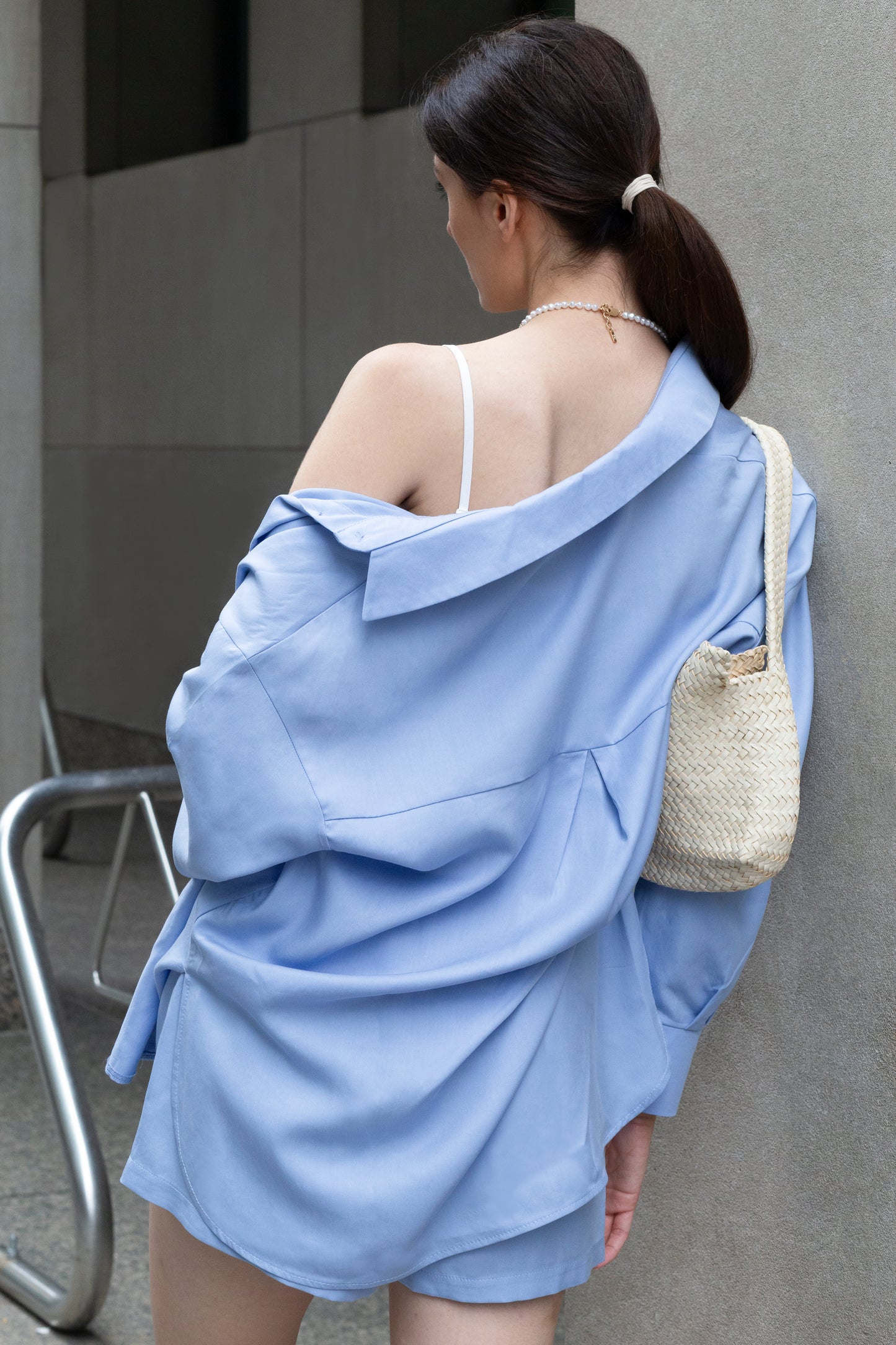 Blue Shirt with Sleeve Embroidery